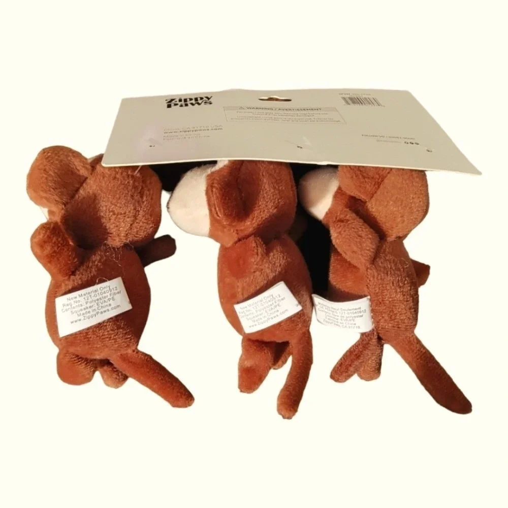 Zippy Paws‎ Miniz Squeaky Plush Dog Toy 3 Pack Monkeys